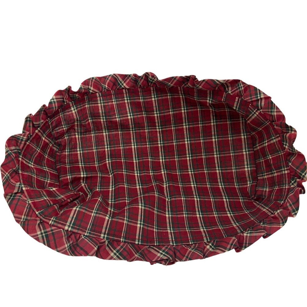 Longaburger Holiday Plaid Red Green Fabric Liner 12x4 Inside Dimensions Ruffled